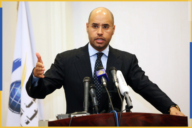 epa06021855 (FILE) A file photograph shows Saif al-Islam Gaddafi, at a press conference in Tripoli, Libya, 23 March 2010 (reissued on 10 June 2017). According to media reports on 10 June 2017, Saif al-Islam Gaddafi has been released from prison...