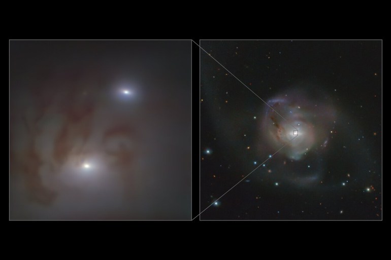 صورة مقربة لأقرب زوج من الثقوب السوداء هائلة الكتلة (المرصد الأوروبي الجنوبي)