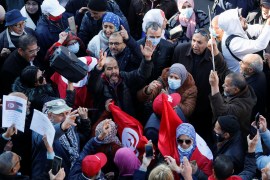 Protest against Tunisian President Saied's seizure of governing power, in Tunis