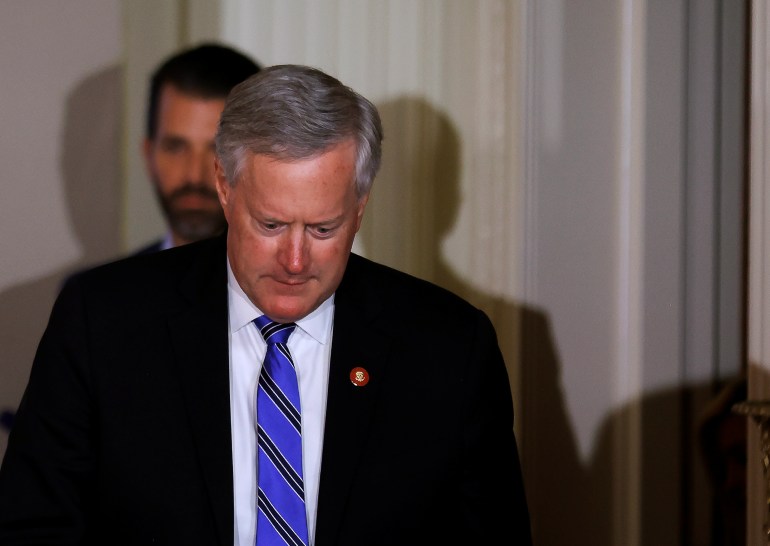 White House Chief of Staff Mark Meadows arrives for U.S. President Donald Trump's statement about early results from the 2020 U.S. presidential election, in the East Room of the White House in Washington
