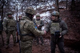 Ukraine's President Volodymyr Zelenskiy visits combat positions in the Donetsk region