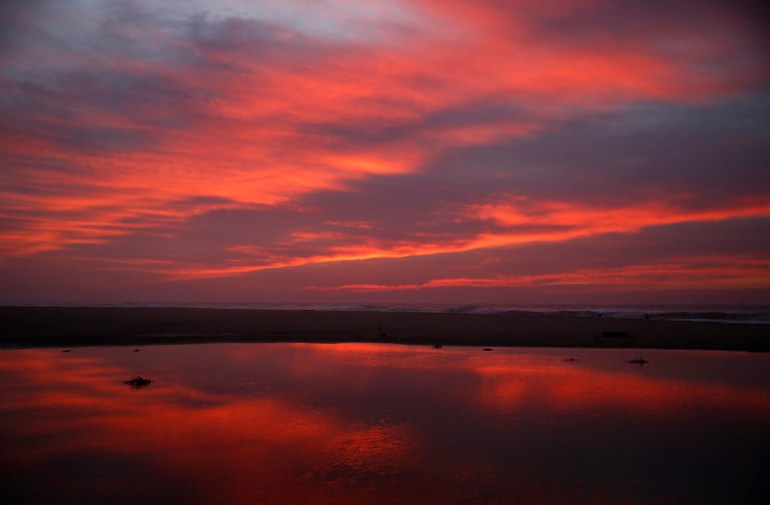 SAN GREGORIO, CA - DECEMBER 09: The sunset is reflected at Pomponio State Beach near San Gregorio Calif., on Wednesday, Dec. 9, 2020. (Jane Tyska/Digital First Media/The Mercury News via Getty Images)