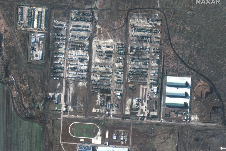 A satellite image shows Russian forces in Soloti, Russia, December 5, 2021. Picture taken December 5, 2021. Satellite Image ©2021 Maxar Technologies/Handout via REUTERS THIS IMAGE HAS BEEN SUPPLIED BY A THIRD PARTY. NO RESALES. NO ARCHIVES. MANDATORY CREDIT. DO NOT OBSCURE LOGO