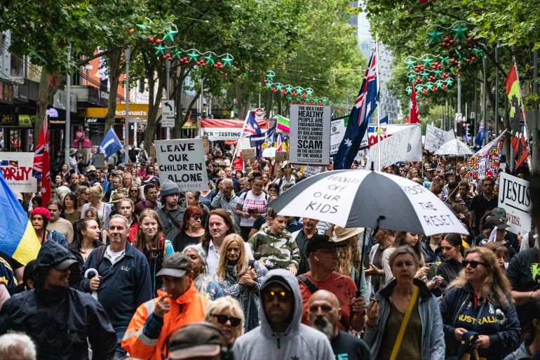 Anti-vaccine protesters Rally In Victoria