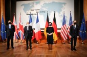 اجتماع وزراء خارجية أميركا وألمانيا وفرنسا وبريطانيا يأتي قبل يوم من اجتماع بلينكن بنظيره الروسي (رويترز)