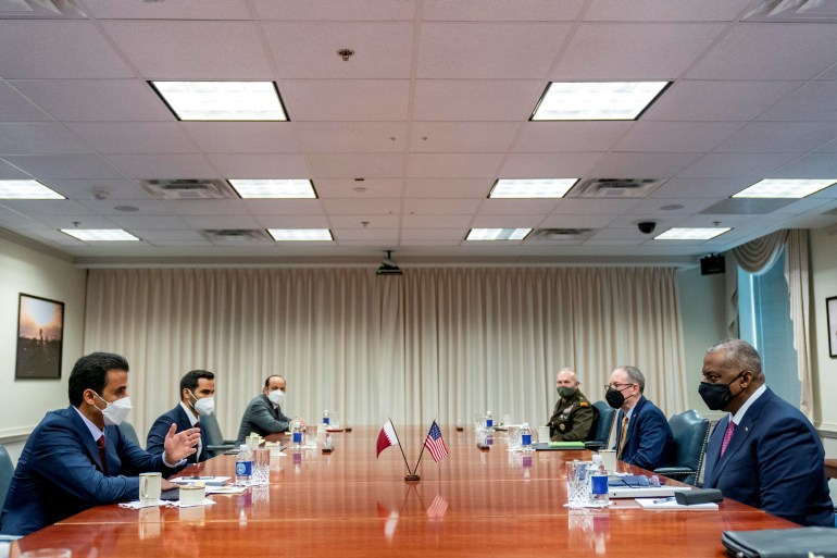 U.S. Defense Secretary Lloyd Austin meets Qatari Emir Sheikh Tamim bin Hamad Al Thani at the Pentagon
