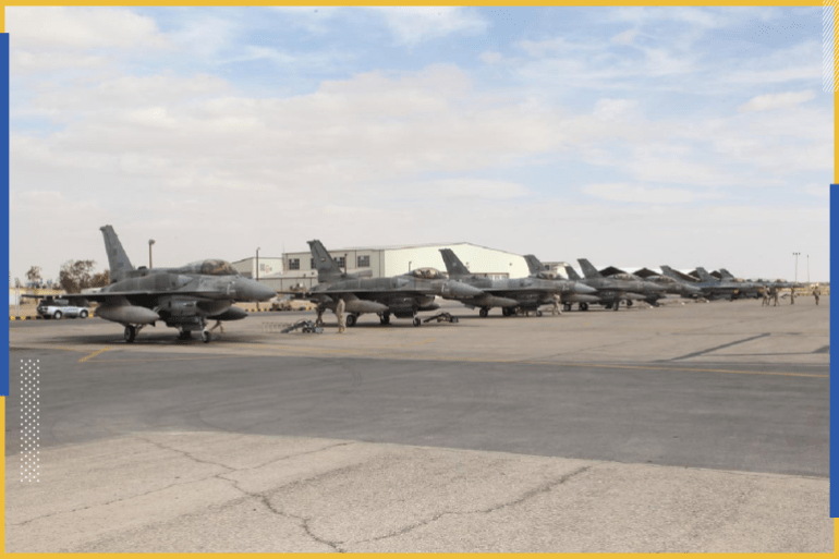JORDAN: This handout picture released by the official Jordanian news agency, PETRA on February 8, 2015, shows a squadron of United Arab Emirates (UAE) F-16 fighters stationed in one of Jordan's air bases to support it in strikes against the Islamic State group. The squadron of UAE F-16 fighter jets, which also includes C-17 troop and supply carriers and refuelling planes, which arrived to help the kingdom in its fight against the Islamic State which burned alive one of its pilots. UAE squadron chief Saeed Hassan told Petra the team "stands ready to carry out any mission in coordination with the Jordanian armed forces." (Photo by PETRA via Getty Images)