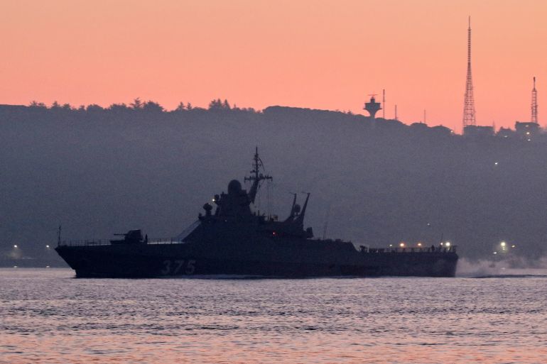 Russian Navy's patrol ship Dmitry Rogachev sails in Istanbul's Bosphorus