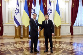 Ukrainian President Volodymyr Zelenskiy meets with Israeli President Isaac Herzog in Kyiv