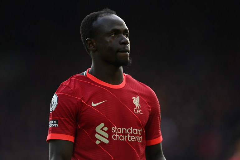 Liverpool v Norwich City - Premier League LIVERPOOL, ENGLAND - FEBRUARY 19: Sadio Mané of Liverpool during the Premier League match between Liverpool and Norwich City at Anfield on February 19, 2022 in Liverpool, England. (Photo by Gareth Copley/Getty Images)