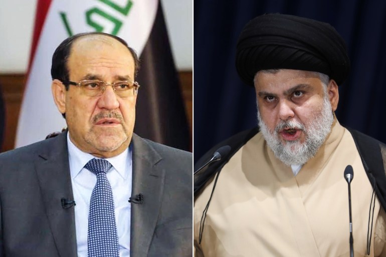 رئيس التيار الصدري مقتدى الصدر ورئيس الوزراء العراقي السابق نوري المالكي