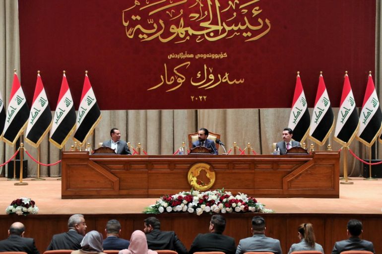Iraqi speaker of Parliament Mohammed al-Halbousi attends the parliament headquarters in Baghdad