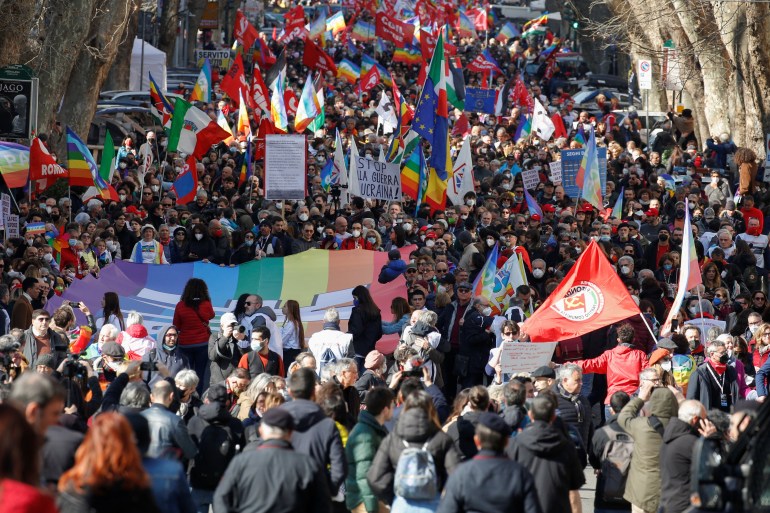 Manifestations contre l'invasion russe de l'Ukraine, à Rome