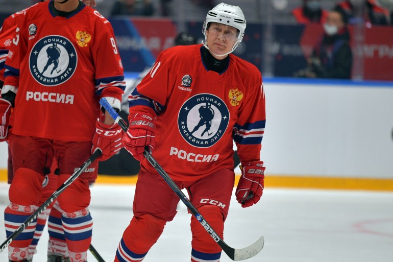 Russian President Putin plays ice hockey in Sochi Russian President Vladimir Putin takes part in an ice hockey game of the Night Hockey League in Sochi, Russia May 10, 2021. Sputnik/Alexei Druzhinin/Kremlin via REUTERS ATTENTION EDITORS - THIS IMAGE WAS PROVIDED BY A THIRD PARTY.