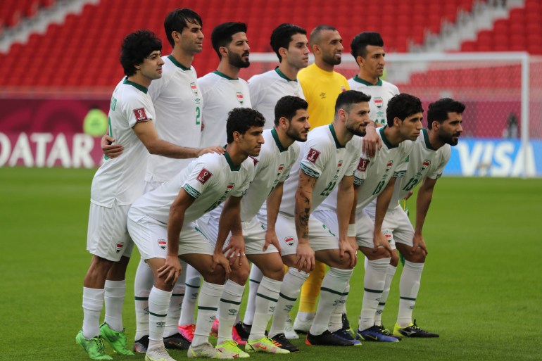 Arab Cup - Group A - Bahrain v Iraq Soccer Football - Arab Cup - Group A - Bahrain v Iraq - Al Thumama Stadium, Doha, Qatar - December 3, 2021 Iraq team group before the match REUTERS/Suhaib Salem