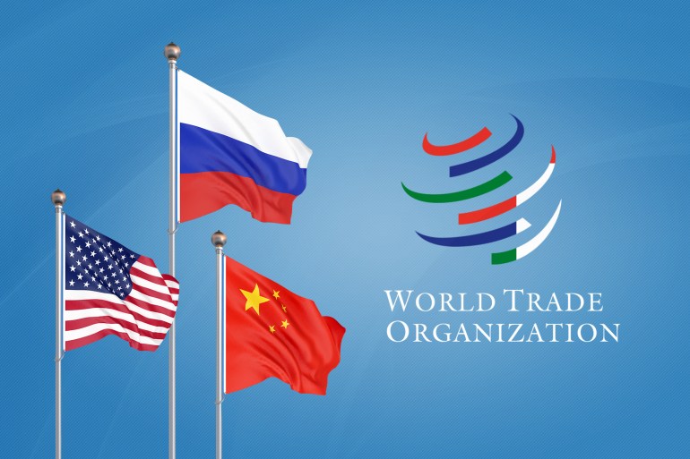 منظمة التجارة العالمي وعلم روسيا وأميركا والصين