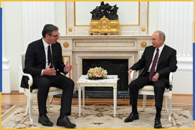 epa08504716 Russian President Vladimir Putin (R) meets with Serbian President Aleksandar Vucic (L) at the Kremlin, in Moscow, Russia, 23 June 2020. Aleksandar Vucic arrived in Moscow to take part on 24 June in celebrations marking the 75th anniversary of Victory in the WWII. EPA-EFE/ALEXEI NIKOLSKY/SPUTNIK /KREMLIN POOL MANDATORY CREDIT