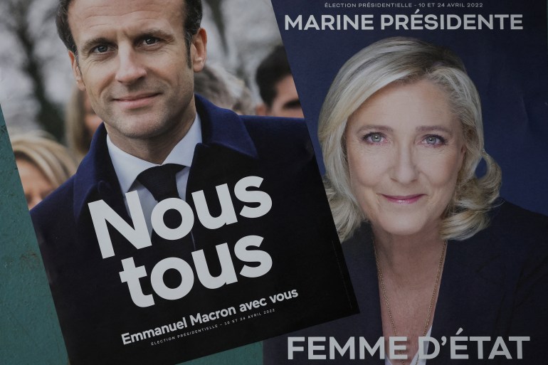 Official campaign posters of French presidential election candidates are displayed at France Affichage Plus dispatch hub in Mitry-Mory
