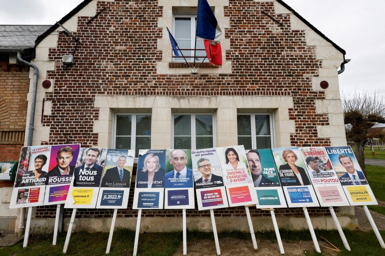Official campaign posters of French presidential election candidates in Appilly