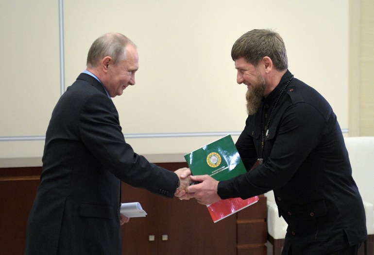 Russia's President Putin meets with head of the Chechen Republic Kadyrov at a residence near Moscow