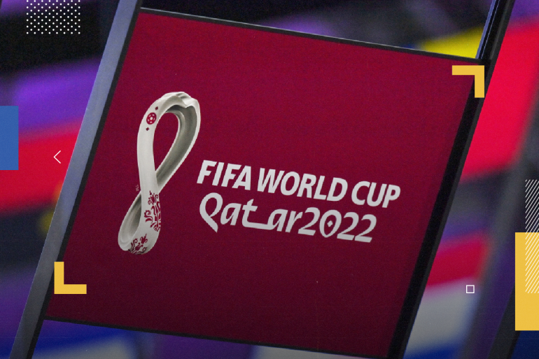 epa09861681 A FIFA World Cup Qatar 2022 sign during the 72nd FIFA Congress in Doha, Qatar, 31 March 2022. EPA-EFE/NOUSHAD THEKKAYIL