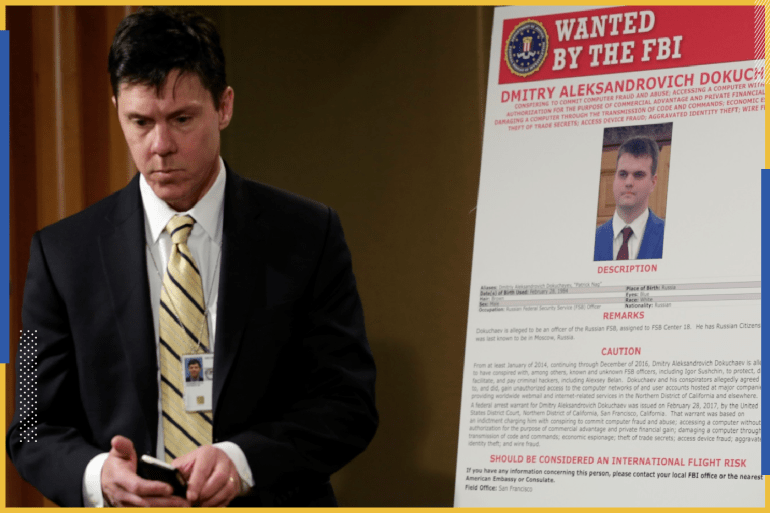 وزارة العدل الأميركية تعلق ملصقات لقراصنة روس مطلوبين من قبل الإف بي آي (رويترز)