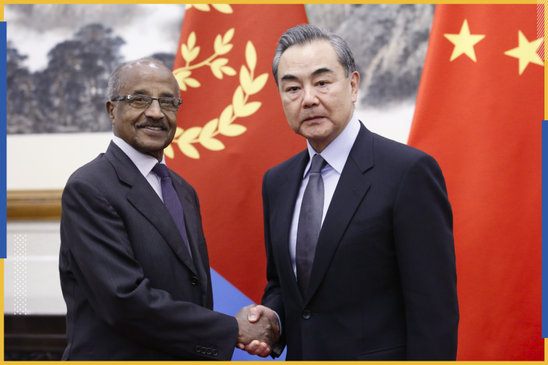 epa07550605 Eritrean Foreign Minister Osman Saleh Mohammed (L) meets his Chinese counterpart Wang Yi at Diaoyutai State Guesthouse in Beijing, China, 06 May 2019. Eritrean Foreign Minister Osman Saleh Mohammed is on an official visit to Beijing. EPA-EFE/THOMAS PETER / POOL