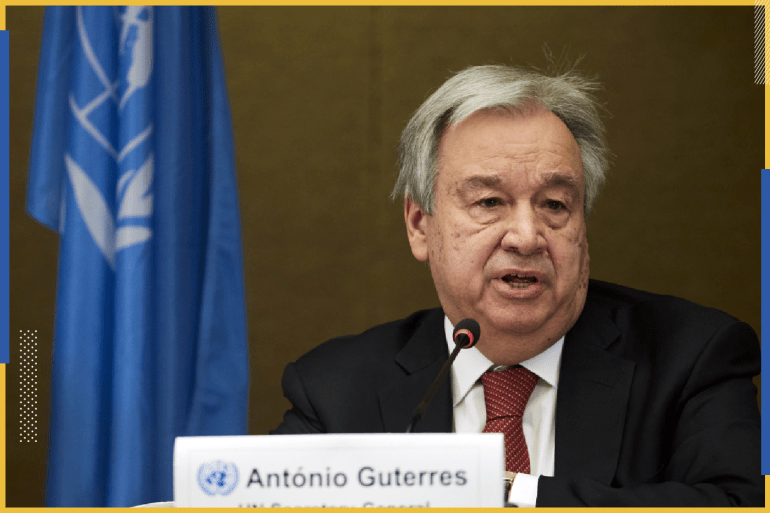 U.N. Secretary-General Antonio Guterres attends a news conference after a 5+1 Meeting on Cyprus at the United Nations in Geneva, Switzerland April 29, 2021. REUTERS/Denis Balibouse