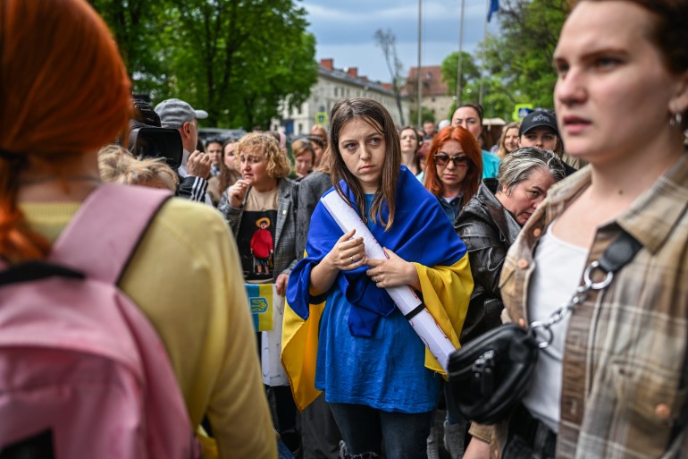 Ukrainians in Lviv protest Russian attacks on Mariupol