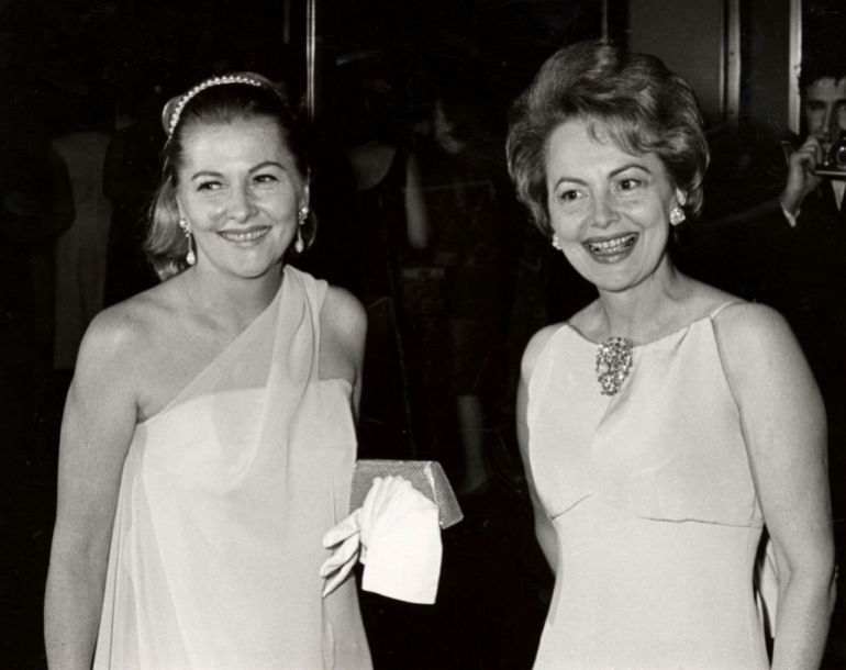 Joan Fontaine and sister Olivia de Havilland during Marlene Dietrich's Opening Party - September 9, 1967 at Rainbow Room in New York City, NY, United States. (Photo by Ron Galella/Ron Galella Collection via Getty Images)