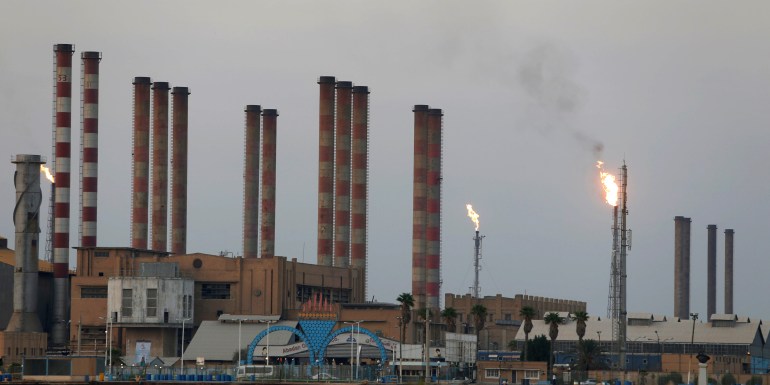A general view of Abadan oil refinery in southwest Iran, is pictured from Iraqi side of Shatt al-Arab in Al-Faw south of Basra