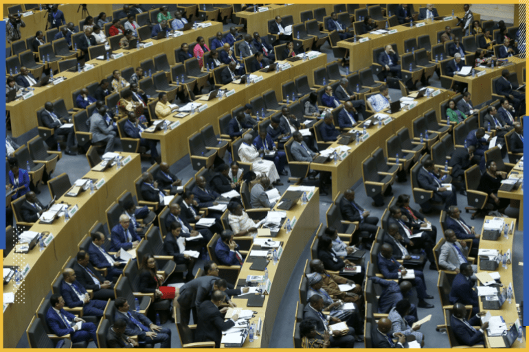 33th African Union Heads of State Summit- - ADDIS ABABA, ETHIOPIA - FEBRUARY 06: A general view is seen during the 33th African Union Heads of State Summit at African Union headquarters in Addis Ababa, Ethiopia on Febraury 6, 2020.