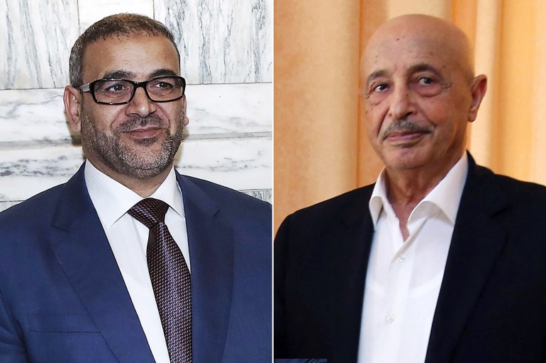رئيس المجلس الأعلى للدولة في ليبيا خالد المشري ورئيس مجلس النواب عقيلة صالح