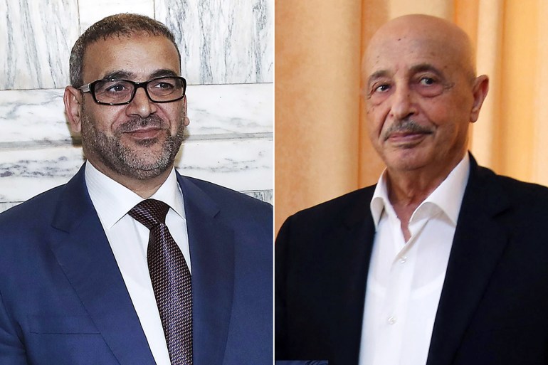 رئيس المجلس الأعلى للدولة في ليبيا خالد المشري ورئيس مجلس النواب عقيلة صالح