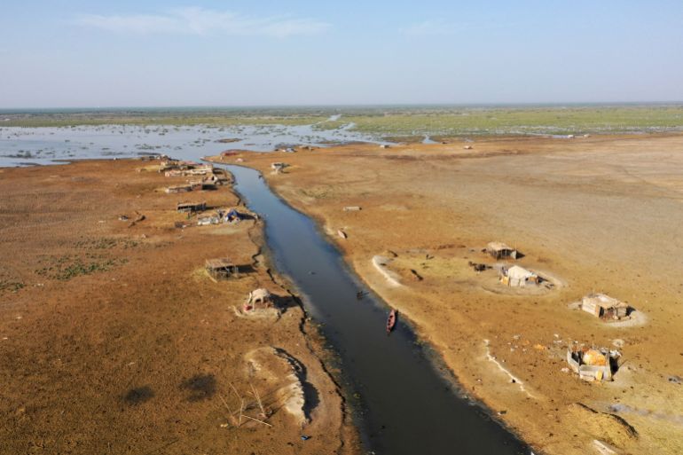 A general view shows low water levels at the Chebayesh marsh in Dhi Qar