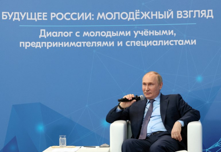 Russia's President Vladimir Putin meets with young entrepreneurs in Moscow