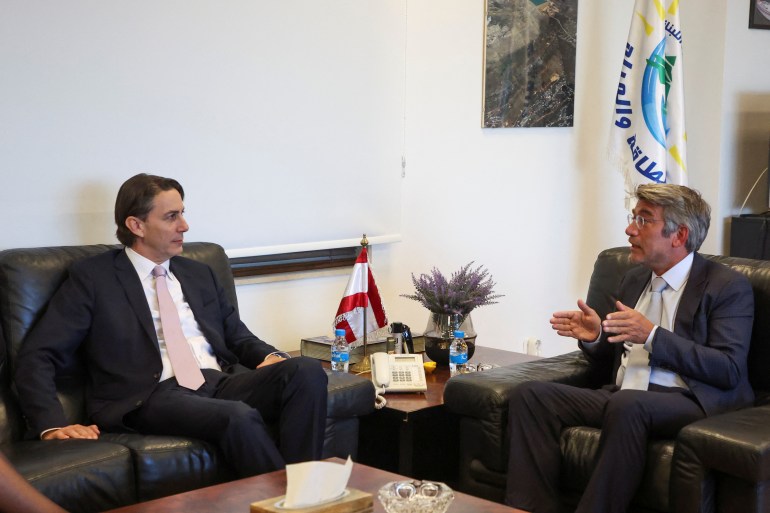 U.S. Senior Advisor for Energy Security Amos Hochstein meets Lebanon's caretaker Energy Minister Walid Fayad, in Beirut