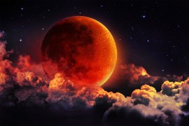 moon eclipse - planet red blood with clouds - moon map element furnished by NASA