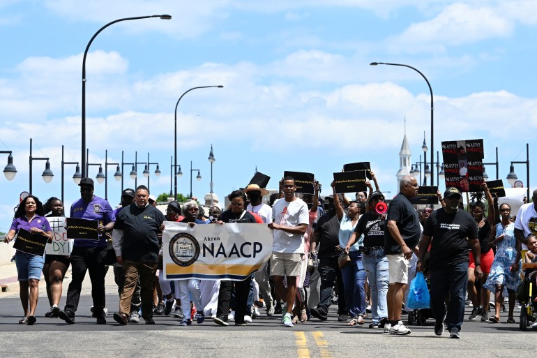 Protest against the Akron police shooting death of Black man Jayland Walker in Akron, Ohio