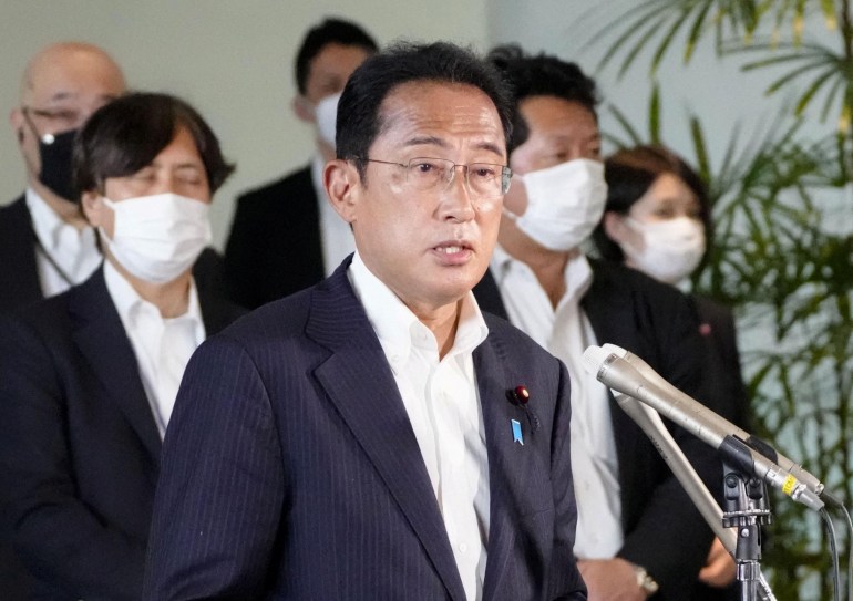 Japanese Prime Minister Fumio Kishida meets the press at his office in Tokyo, after former Japanese Prime Minister Shinzo Abe was shot in Nara