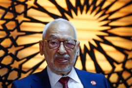 Rached Ghannouchi attends an interview with Reuters at his office in Tunis