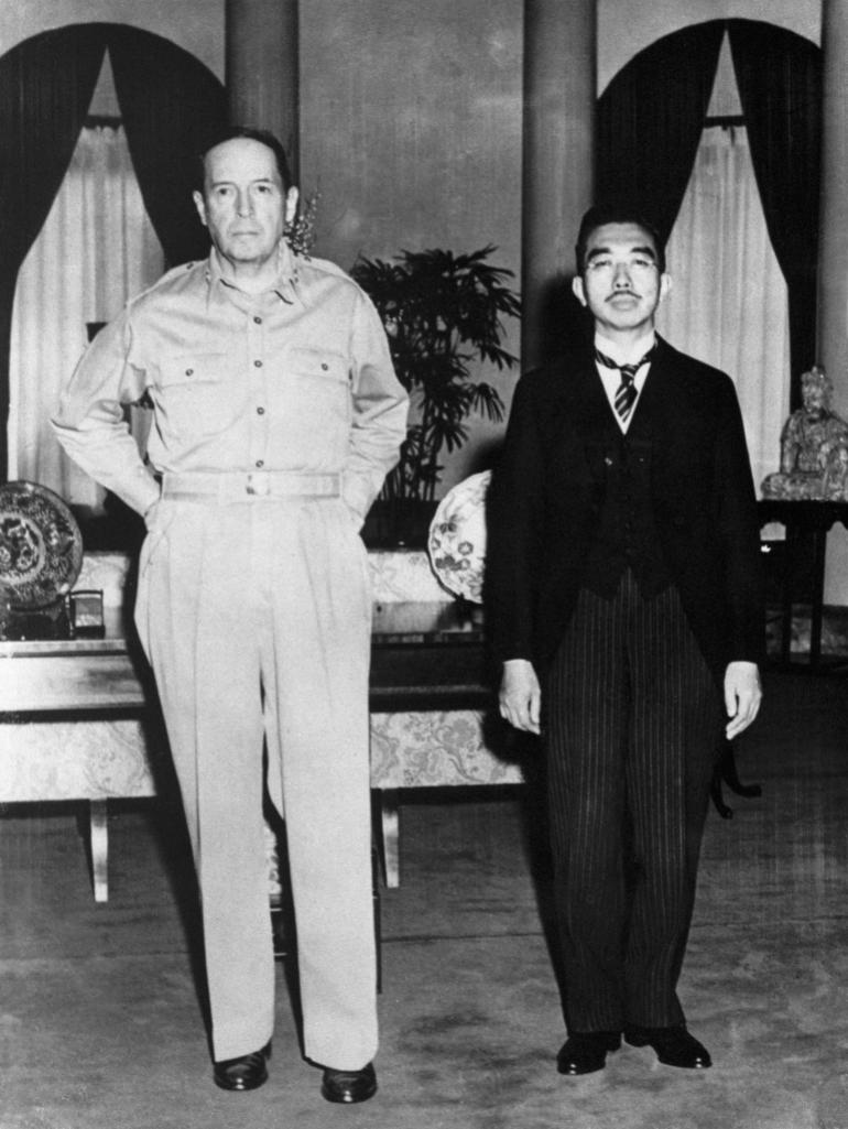 U.S. General Douglas MacArthur meets with Japan's Emperor Hirohito following Japan's surrender at the end of World War Two in Tokyo
