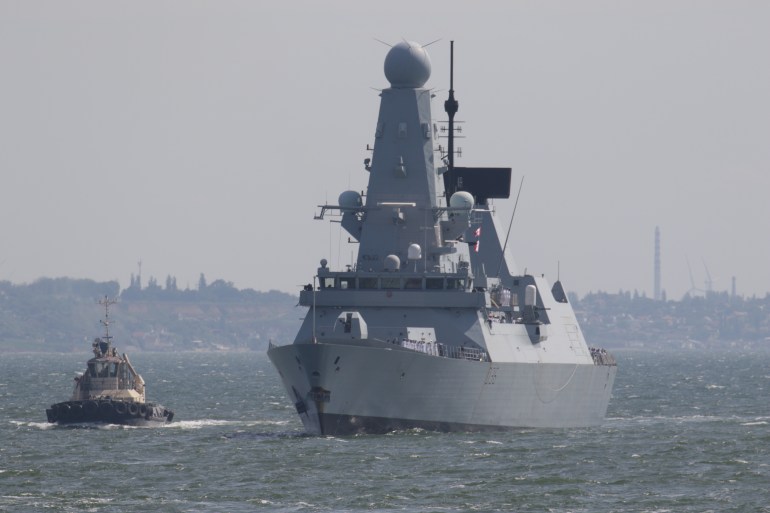 British Royal Navy's Type 45 destroyer HMS Defender arrives at the Black Sea port of Odessa