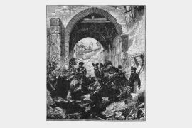 Old engraved illustration of scene where French Foreign Legion storms Algiers in 1830 - stock photo