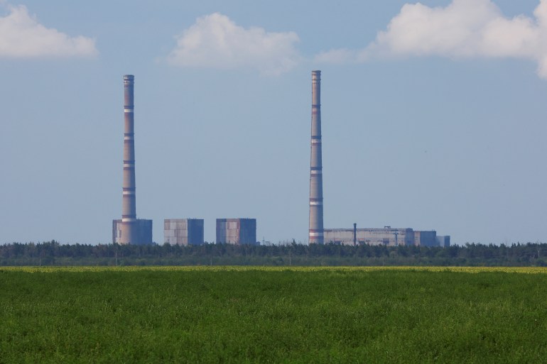 A view shows the Zaporizhzhia thermal power plant near Enerhodar