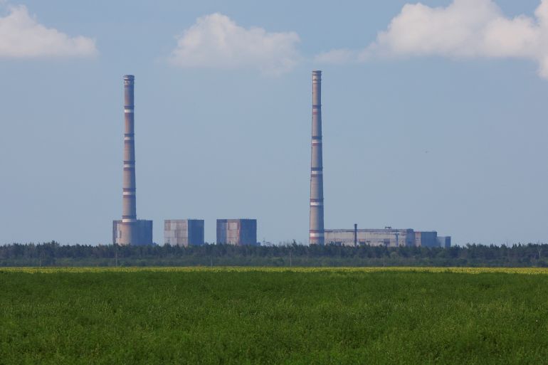 A view shows the Zaporizhzhia thermal power plant near Enerhodar