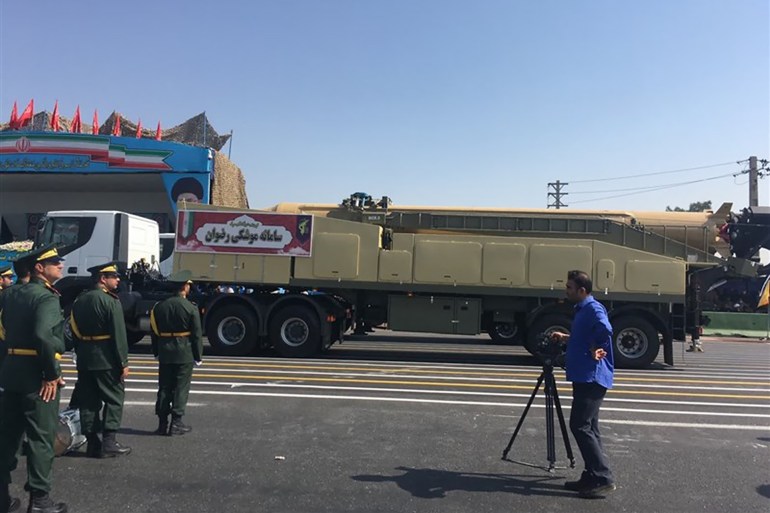 صاروخ " رضوان " الباليستي التابع للقوات الجوية لحرس الثورة الاسلامية (المصدر وكالة تسنيم)
