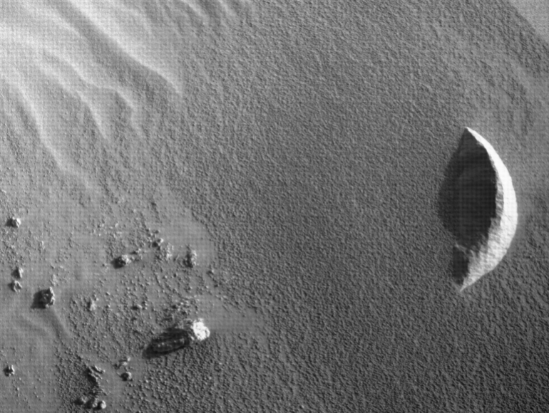 NASA's Mars Perseverance rover acquired this image using its onboard Right Navigation Camera (Navcam). The camera is located high on the rover's mast and aids in driving. This image was acquired on March 7, 2022 (Sol 371) at the local mean solar time of 15:22:30. Image Credit: NASA/JPL-Caltech