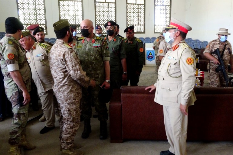 صورة خاصة بالجزيرة نت تظهر اللواء أسامة جويلي وبعض القيادات العسكرية في طرابلس.