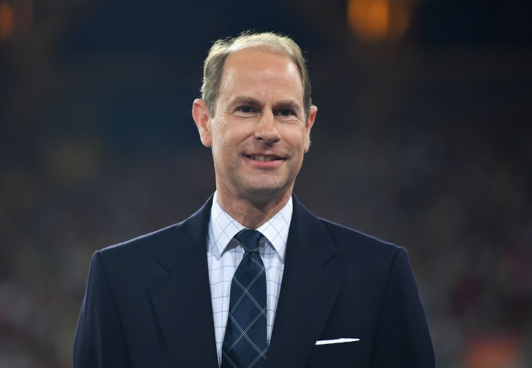 GOLD COAST, AUSTRALIA - APRIL 12: Prince Edward, Earl of Wessex looks on during the medal ceremony for the Womens 400 metres during athletics on day eight of the Gold Coast 2018 Commonwealth Games at Carrara Stadium on April 12, 2018 on the Gold Coast, Australia. (Photo by Dan Mullan/Getty Images)